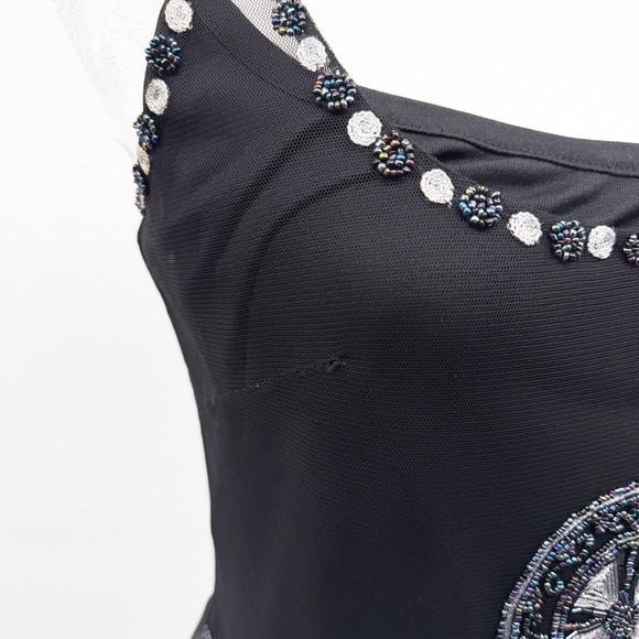 Vintage Y2K Papell Boutique Beaded Mesh Overlay Tank in Black Size Small - Picture 10 of 11